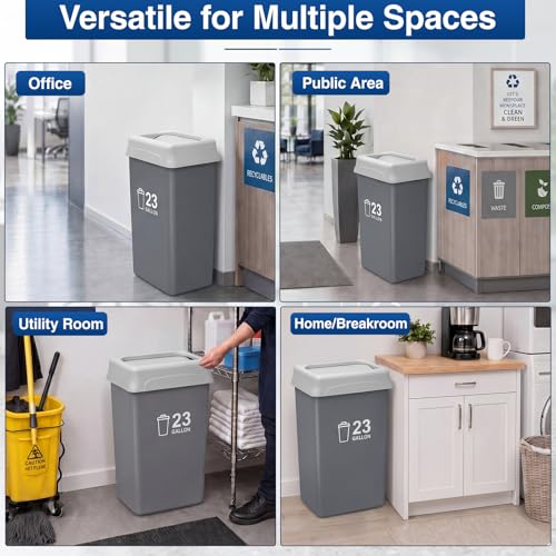 Image of Maxdot 2 Pcs Recycle Bin Swing Lids for 23 Gallon Slim Trash Can Plastic Recycling Trash Can Lids, Garbage Waste Sorting Lid for Kitchen Classroom Office Outdoor