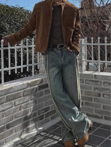 Mens Baggy Jeans Fringe Frayed Edges Jeans Wide Leg Vintage Pant Y2k Street Rock Style Washed Patchwork Skater Denim Pants3