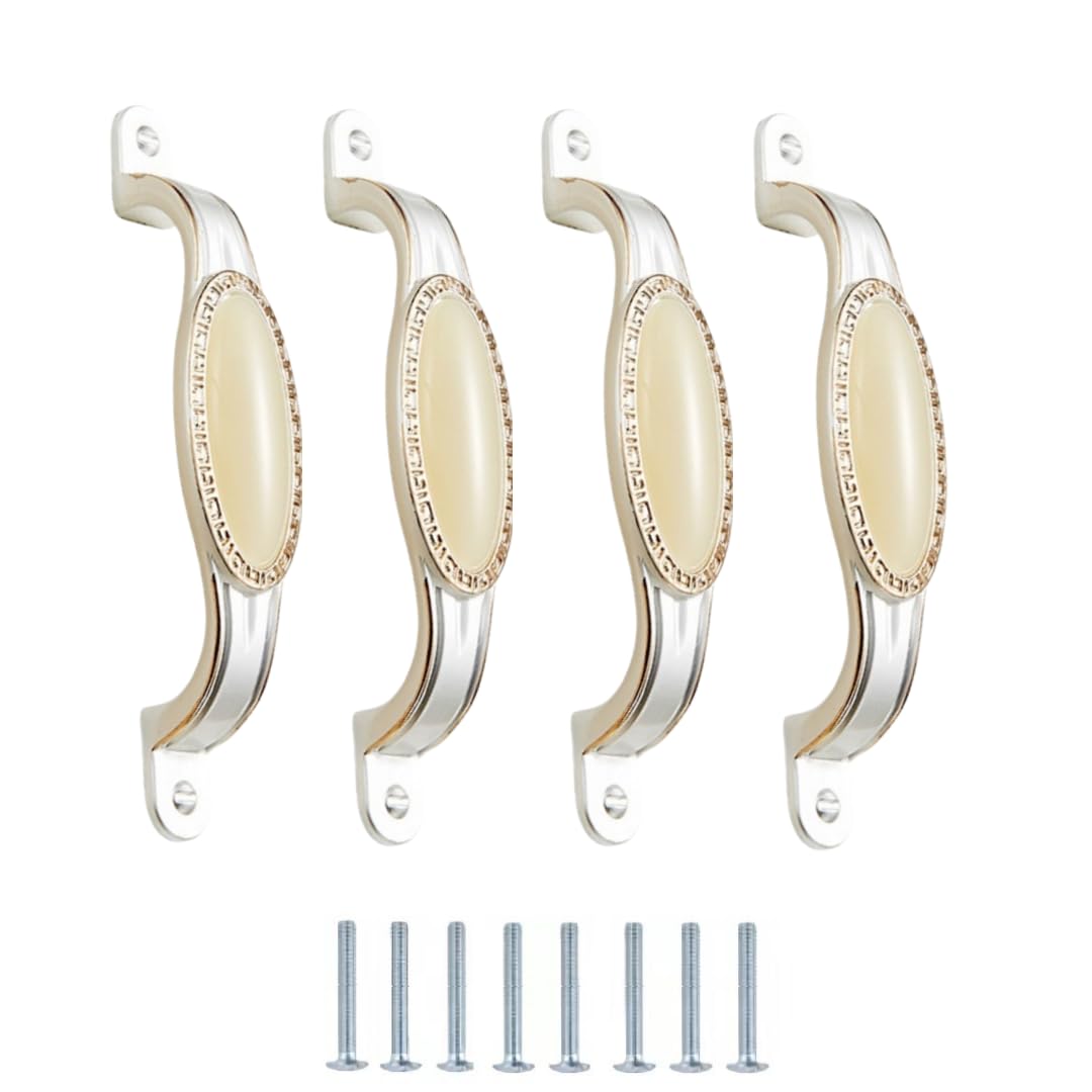 LQZAXSRDR Ceramic Cupboard Drawer Handle Knobs, Ceramic Door Knobs and Handles Pack of 4 Ivory White 96mm 128mm(96mm)