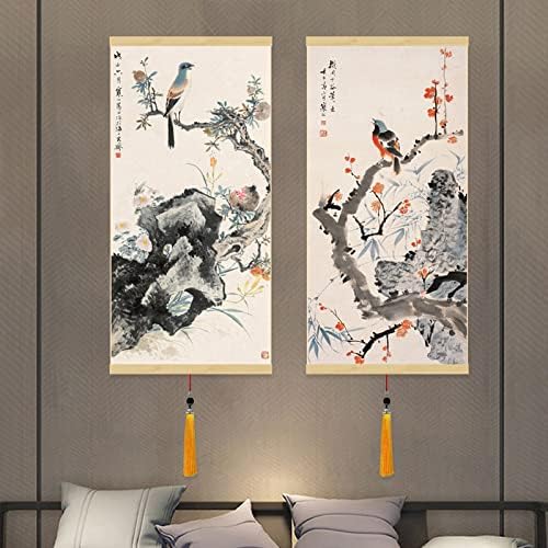 掛け軸-四季花／花鳥画 季節飾り 冬掛け 秋掛け 花鳥画掛軸 正絹緞子本表装 （床の間）(Size:31*60cm,Color:01