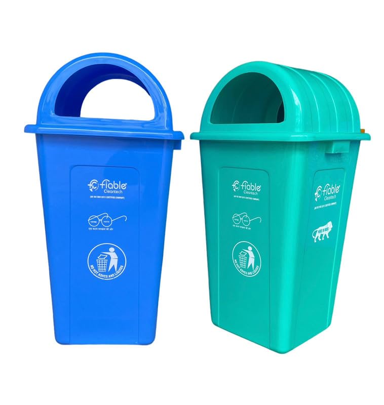 Image of 90L Blue-Green Dome Shape Lid Dustbin Set | Heavy Duty Trash Can for Outdoor & Indoor Use