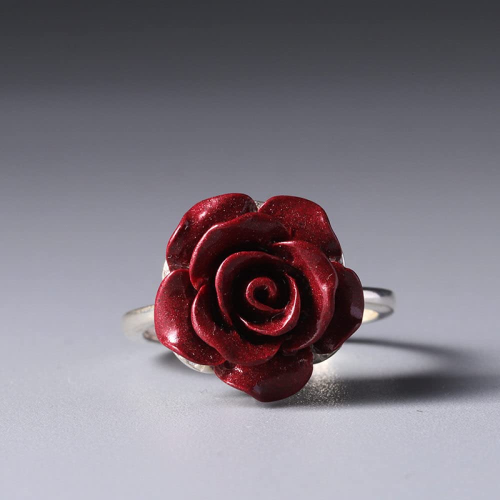 HGJH Verstellbarer Ring, 925 Sterling Silber Lila Sandrose Blume Gravur Boho Micro-Set Zirkon Verstellbare Ringe Edelstein Energie Charme Hochzeit Schmuck Geschenke Für Männer Damen