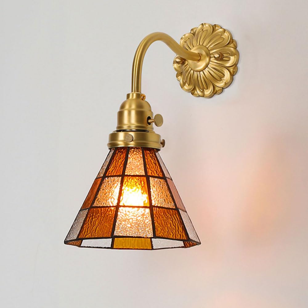 HPTHLY Wall Sconce Colorful Glass Wall Light Fixtures Vintage Polish Brass Wall Lamp With Rotary Switch, Retro Antique Copper Wall Sconces For Restaurant Ha(B)