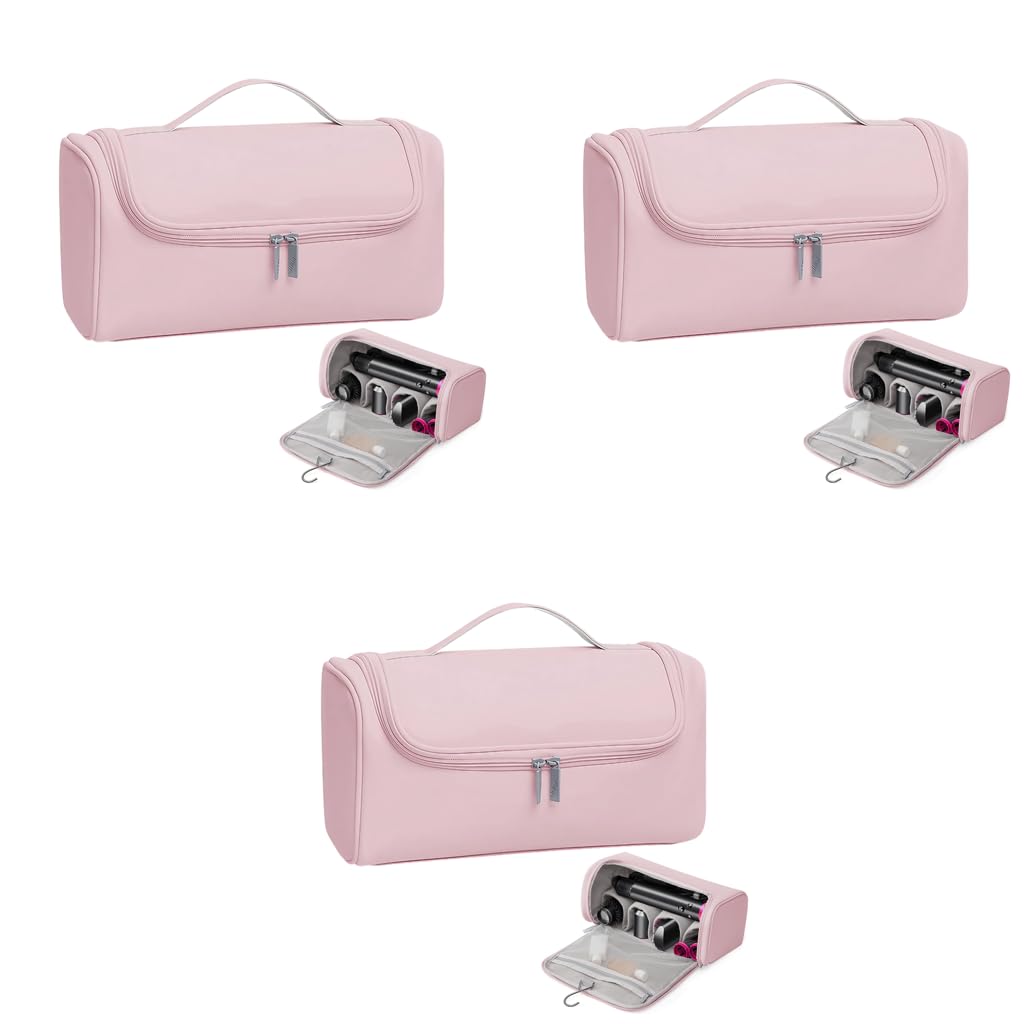 MAYCREATE Travel Storage Bag for Dyson Airwrap Holder Hair Styler Organizer Attachments Portable with Hanging Hook Pink Bag Only 3 PCS-image-1