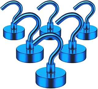 6 Pack Magnetic Hooks, 10 kg+(22 lb+) Strong Magnet Hooks, Fridge Magnet Hooks for Hanging, Neodymium Magnets with Hook, Magnetic Hooks for Cruise, Ceiling, Bathroom, Kitchen, Towel, Garage (Blue)
