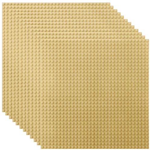 Image of Lekebaby 12 Pack Classic Baseplates 10 inch x 10 inch, Building Base Plates for Building Bricks, 100% Compatible with Major Brands and Activity Table-Baseplate, Sturdy & Safe, Age 3 and up Kids, Sand