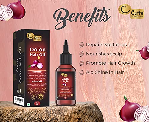 Onion Hair Oil (4 Fl.oz / 118 Ml) I Enriched With A Blend Of 15 Oils And Extracts I Supports Long, Lustrous & Shiny Hair I No Mineral #TOP3
