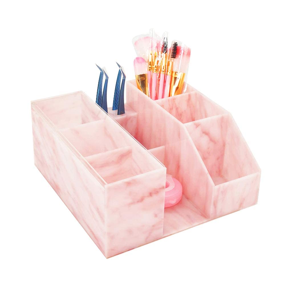 zalati Scatola porta attrezzi per bellezza per ciglia Espositore per trucco cosmetico Contenitore per estensione per ciglia finte Scatola portaoggetti per attrezzi, stile marmorizzato rosa