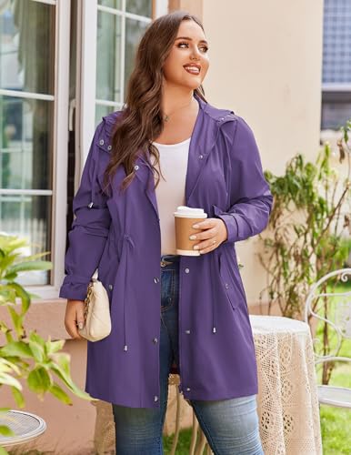 IN'VOLAND Plus Size Rain Jackets For Women Waterproof Rain Coats with Hood Lightweight Windbreaker Outdoor Trench Coat2