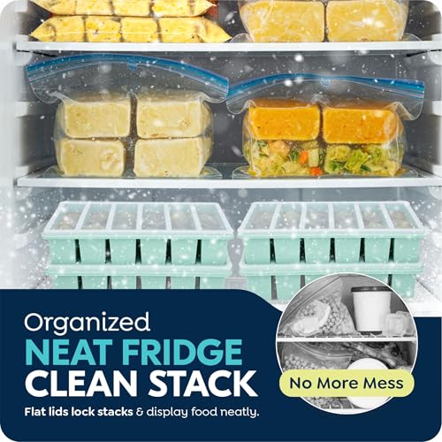 Image of 1 /2 Cup Silicone Freezer Molds with Lid, Soup Container Style Ice Cube Trays for Freezer - Reinforced Steel Ring Top for freezing Soup Sauce Broth Leftovers, Dishwasher & Oven Safe, BPA Free 2 Pack