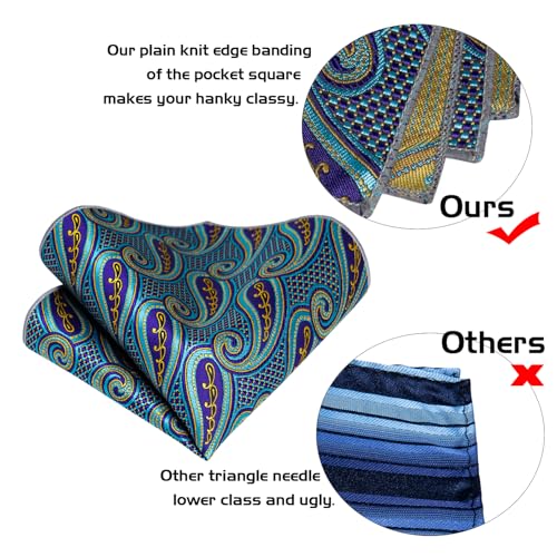 Image of 5PCS Mens Premium Silk Tie, Pocket Square, Cufflinks, Drilled Tie Ring and Lapel Pin Set for Wedding Groom Party
