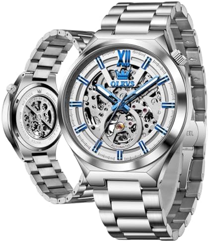 OLEVS Skeleton Watch for Men Automatic Self Winding Mechanical Sa...
