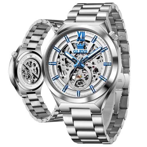 Montre squelette automatique OLEVS en acier inoxydable au design mécanique d'exception