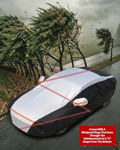 Image of Car Cover Waterproof All Weather,6 Layers Car Covers for Automobiles, Full Exterior Cover with Zipper, Outdoor Car Cover Sun UV Rain Snow Wind Protection, Fit for 185 inch(185 * 70 * 59 inch) Sedan