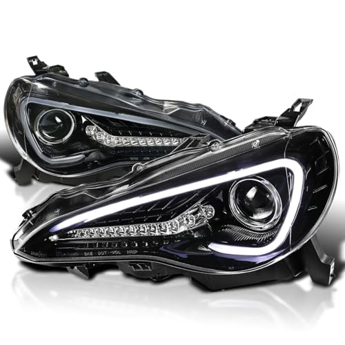Spec-D Tuning Jet Black Projector Headlights w/LED Signal Bar Compatible with 2013-16 Scion FR-S with Factory Halogen Headlight Models