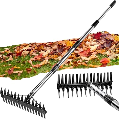 Rastrillo ajustable para césped con mango de acero inoxidable miniatura 1