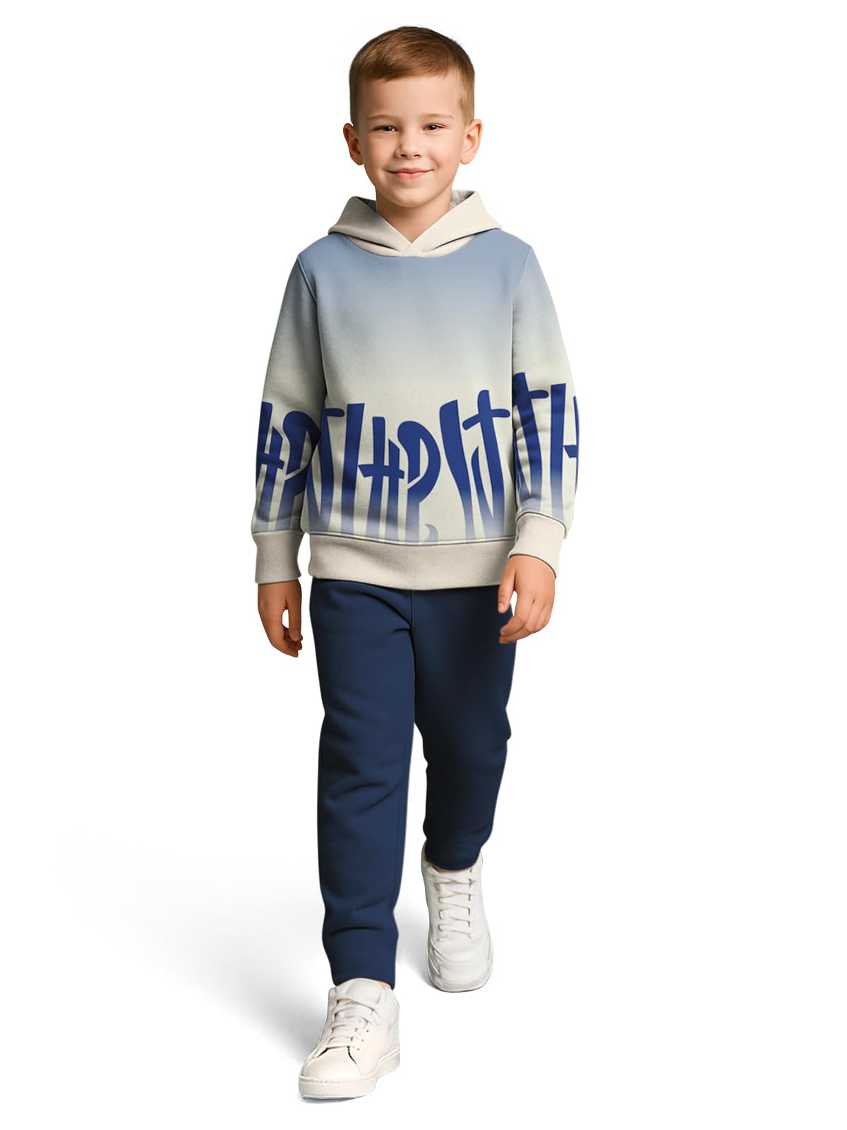 HELLCAT Trendy Co-ords With Hoodie Sweatshirt and Trackpant Clothing Set for Boys Beige/Navy 15-16 Years