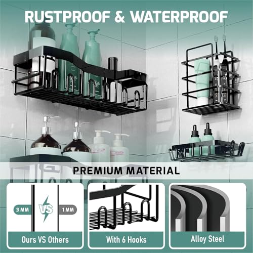 Image of JD FRESH 6 in 1 Self Adhesive Organizer Combo /Stand for Bathroom Without Drill /Racks and Shelves for Wall /Soap Holder with Tooth Brush Holder /Bathroom Accessories - (Black, 6pc)