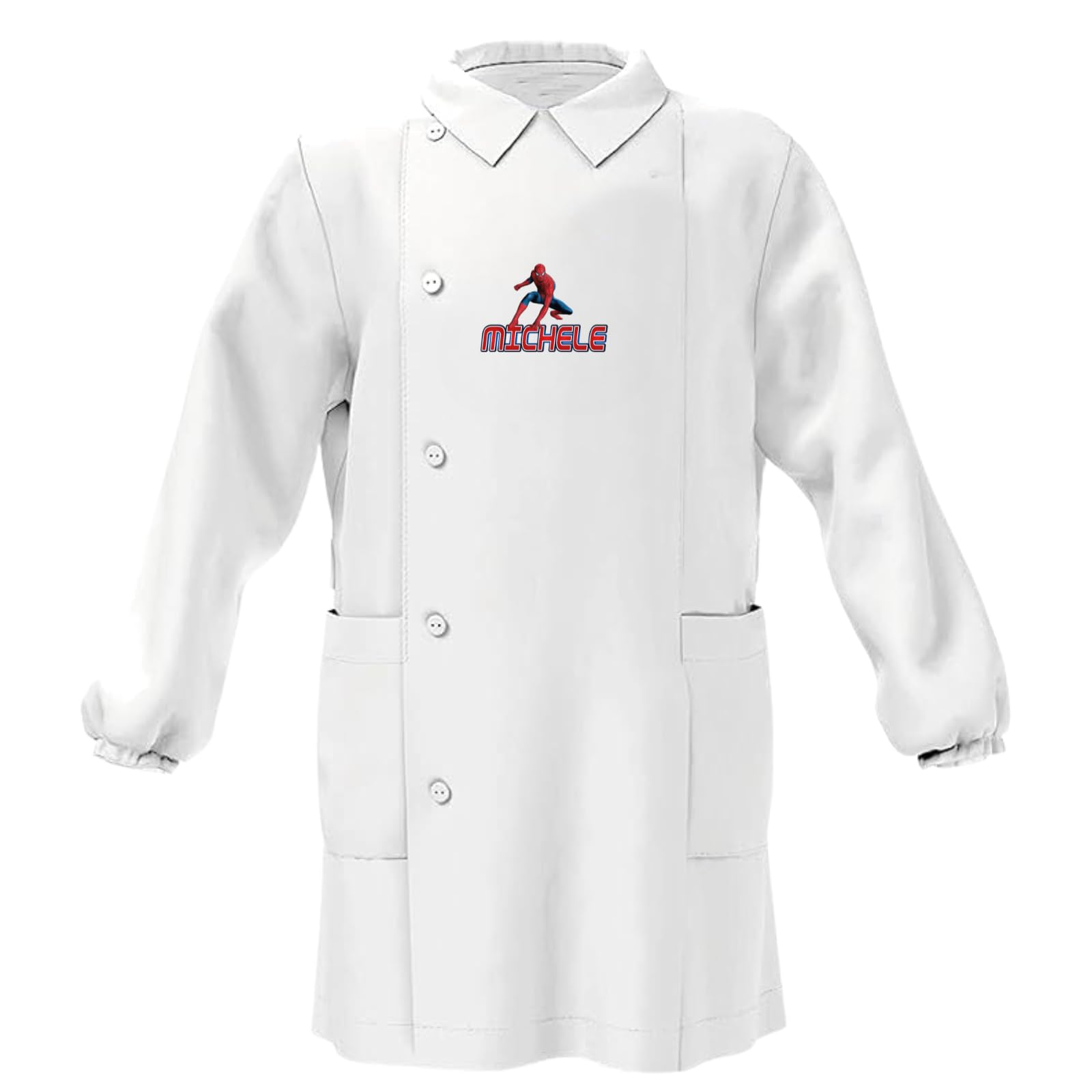 D&Vlab Grembiule Scuola Materna Asilo Infanzia Bimbo Bambino Bianco con Bottoni Personalizzato con nome Made in Italy, Taglia 55-4 Anni