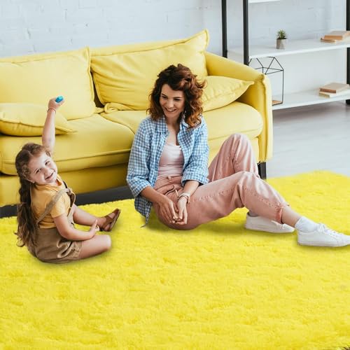 Image of Modern Micro Fiber Rug /Carpet for Hall, Bedroom, Kichen, Kids Room, Baby Room Etc.Color-Yellow Size 6x9 feet