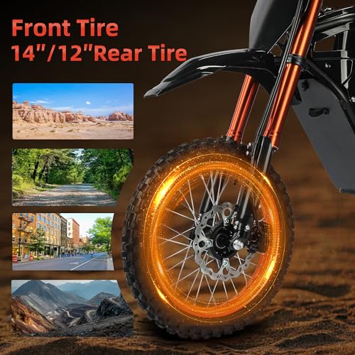 2500W Electric Dirt Bike for Teens & Adults - 37MPH Off-Road EBike, 48V 21AH Removable Battery E Bikes, 14"/12" Fat Tires Bicycle, Hydraulic Brakes Mountain Trail Motorcycle for Ages 13+ — view 4