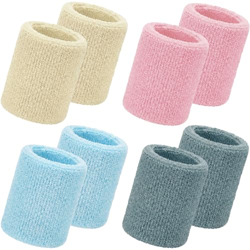Image of WILLBOND 8 Pack Wrist Sweatbands Sports Wristbands Tennis Sweatbands Neon 80s Thick Cotton Gymnastics Sweat Band Athletic Football Soccer Sports Wristband for Men Women Party