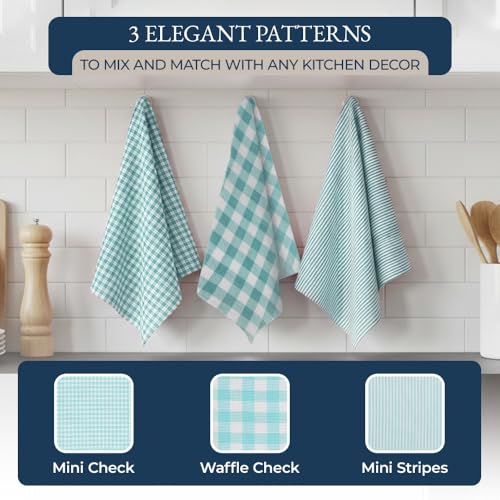 Image of LANE LINEN Kitchen Towels and Dishcloths Sets - 20Pc Kitchen Towel Set, 350 Degree Heat Resistant Oven Mitts & Pot Holder, Reusable Absorbent Dish Cloths for Washing Dishes - Aqua