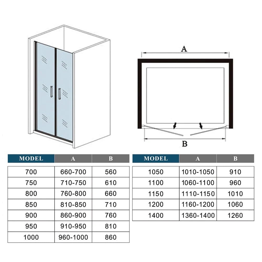 Porte de douche blanc 110cm Installation en niche porte de douche battante Hauteur 180cm en verre transparent et anticalcaire