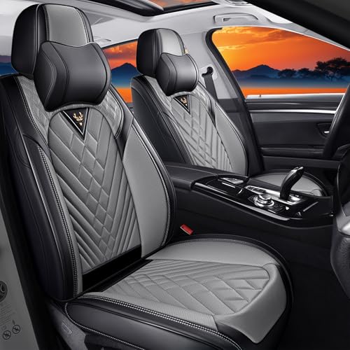 Image of Fit for Toyota RAV4 Seat Covers Full Set 2008-2026 | Nappa Leather Seat Covers for RAV4 Full Set, Airbag Compatible, Full Coverage Seat Protectors, Easy Install(Black /Gray)
