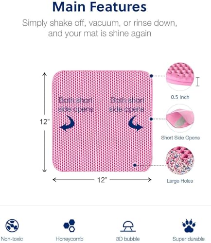 Image of Cat Litter Mat 12x12 Inch - Double Layer Open Edge Design, Waterproof & Urine Proof, EVA Material, Durable and Washable Litter Trapping Mat (Pink)