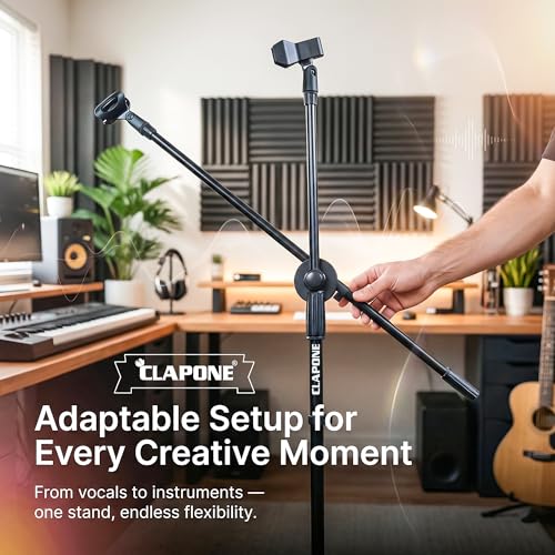 Image of Microphone Stand with Suspension Boom Scissor Arm /Mic Stand Holder /Studio Stand /Adjustable Suspension Boom Scissor /Arm for Voice-over /Gaming /Recording (Boom Arm Stand, Black)