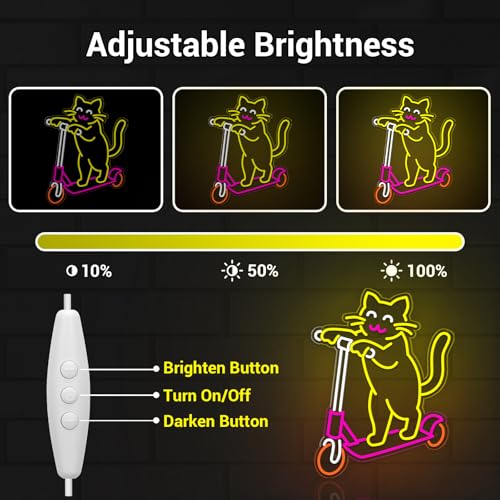 Image of Cute Cat Neon Sign, Skateboard Neon Signs for Wall Decor Dimmable USB Room Decor for Teen Girl, Party, Bedroom, Pub, Furniture, Gifts for Birthday, Christmas (Skateboard Cat-Yellow)