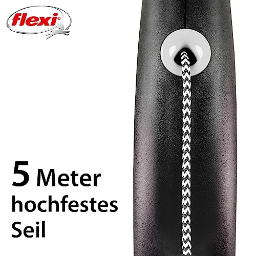 flexi® Black Design S Seil 5 m schwarz/Silber, Roll-Leine für Hunde bis 12 kg