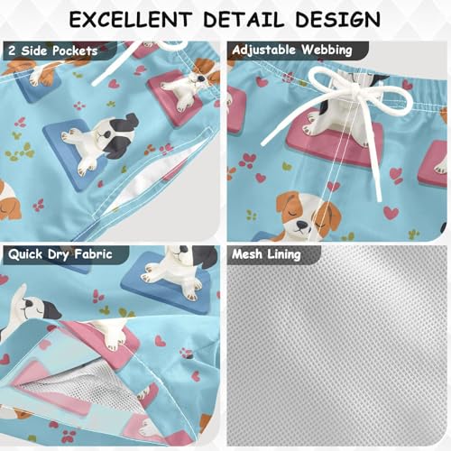 Cute Dogs Blue Boy's Swimwear Trunks Youth Teen Board Swimming Shorts Lightweight with Pocket Beachwear 2T3