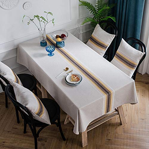 Nappe de table coton lin simple rayé brodé nappe rectangulaire 135x250 - 3
