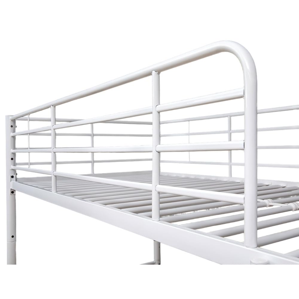Letto A Castello DIVISIBILE Twins - Bianco - 80 x 180 Letto a Castello in Metallo Pratico e Resistente. Divisibile in 2 Letti Singoli. Scala Inclusa. Ringhiera Completa.