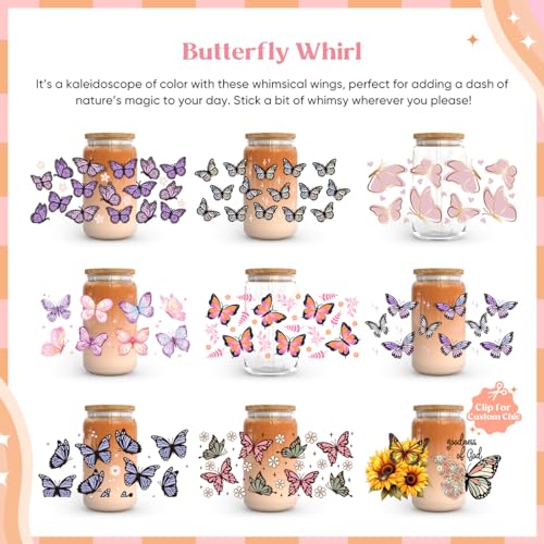 Image of Kaciola 10 Sheets UV DTF Cup Wraps for 16 oz-Butterfly Theme UV DTF Stickers, 1 Sheet Mysterious Pattern Transfer, Rub on Transfers Stickers for 16 oz Libbey Glasses Crafting