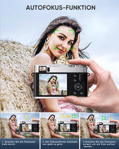 Digitalkamera, Nsoela 4K 48MP Autofokus Fotokamera mit 32GB Karte Optischer Sucher, 2.8 Zoll Fotoapparat Kompaktkamera mit drehbarem Armaturenbrett und Sucher für Anfänger Teenager(schwarz) – Bild 4