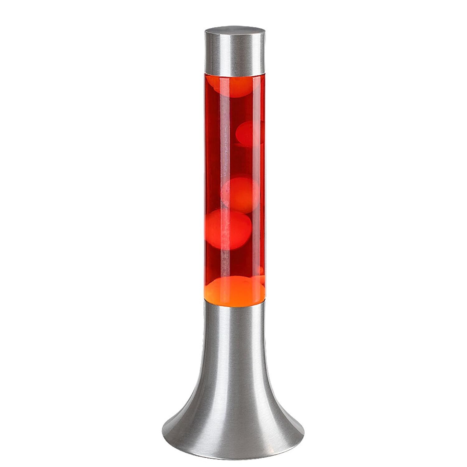 Rabalux Poppilol – Lampe à lave décorative 25W, métal argenté, cire jaune et liquide rouge, effet lumineux apaisant, 3000K, verre transparent, idéal salon chambre