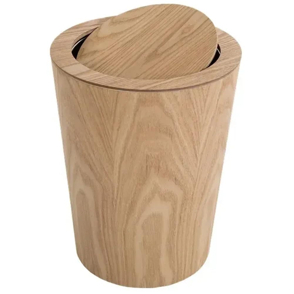 Hndhbfgrt 10L Solid Wood Wastebasket with Swing Cover - Eco-Friendly Round Trash Can for and Home B