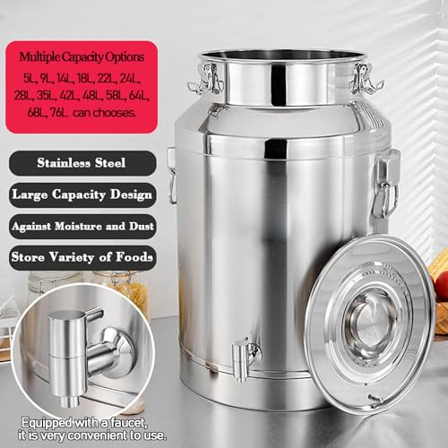Contenedor de transporte de bebidas de acero inoxidable con tapa sellada y espiga opcional para un almacenamiento seguro y duradero de leche, vino, té