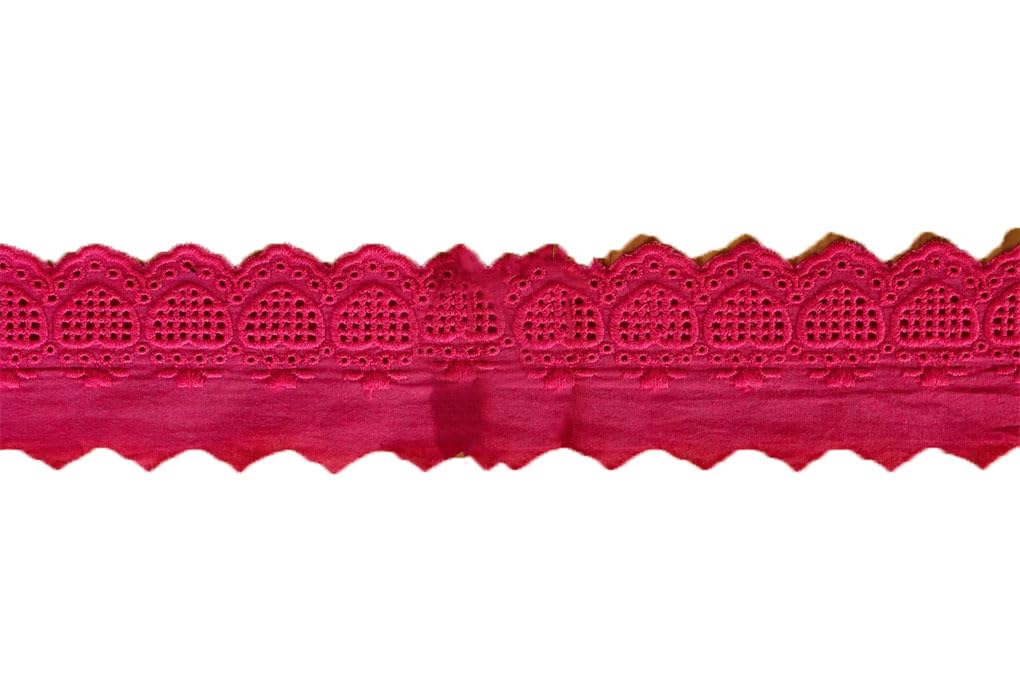 Baumwollband mit besticktem Rand, Spitzenbesatz, Dekoband, Nähen, Basteln, Baumwolle, 6 cm breit, Rosenrot, 2 m