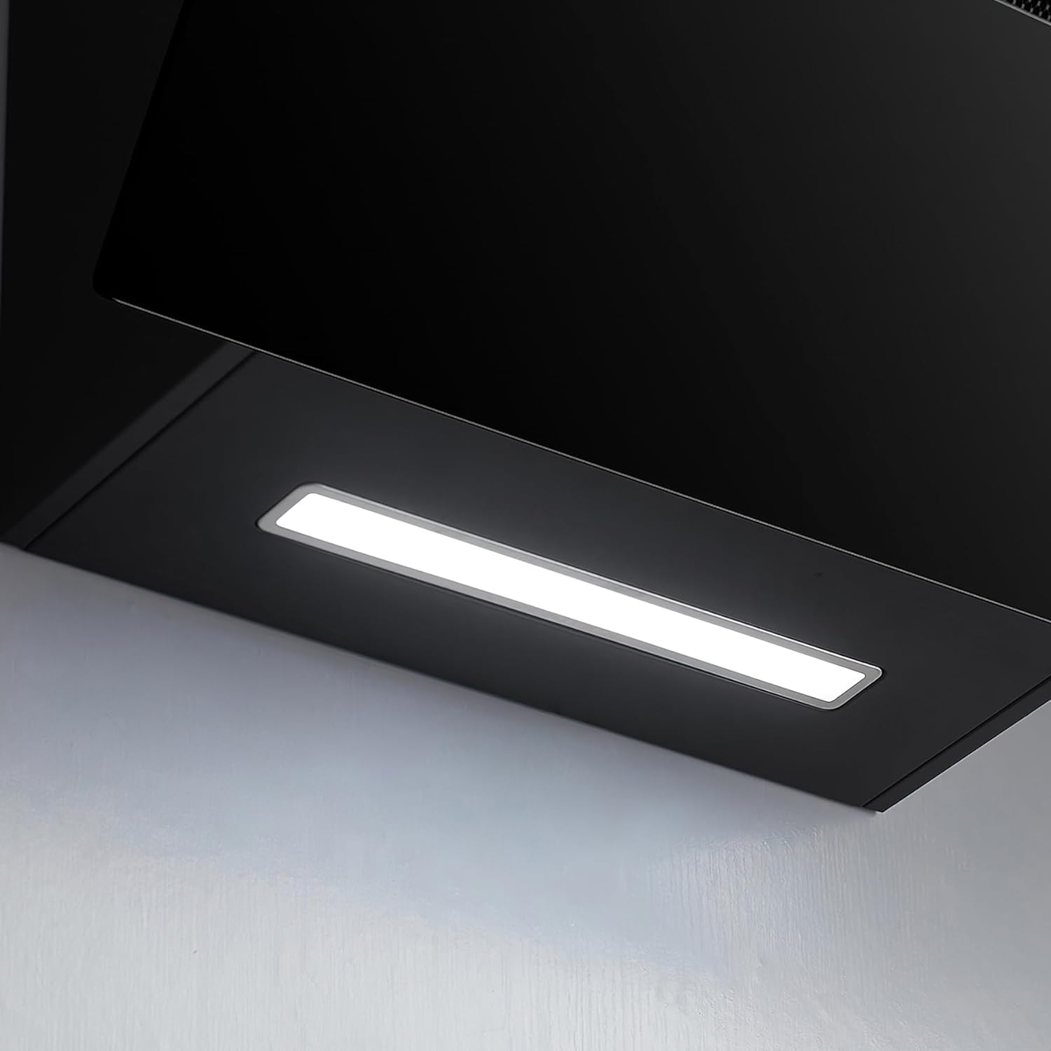 CIARRA CBCB6736F Cappa Aspirante Decorativa 60 cm, Classe A+++ Inclinata, 650m³/h Controllo touch 4 livelli con Filtro Carbone CBCF003 Riciclaggio Evacuazione Cappa Decorativa Nero