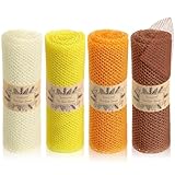 Teenyyou 4 Pieces African Net Sponge Exfoliating Bath Cloth Long African Colorful Washcloth Towel Body Exfoliator Back Scrubber for Shower Daily Use(Beige Yellow Orange Brown)