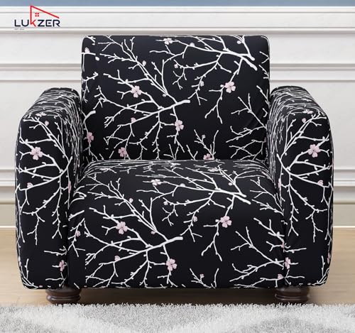 Image of Lukzer 1 Seater Sofa Cover - Black Stem | 360 Fully Covered Anti-Slip Washable Couch Cover Protecter | 140 GSM Stretch Fit Polyester + Spandex Slipcover (90-140cm /SC-001-01)