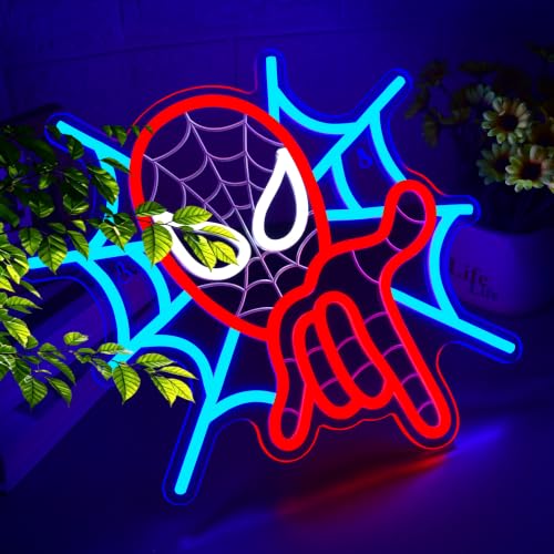 Image of Spider Neon Sign for Wall Decor Anime Neon Light for Man Cave USB Powered LED Spider Sign for Game Room Teens Bedroom Party Decor Birthday Gifts for Men Fans Comic Lovers Size 14.1 x 11.3 in(XD213)