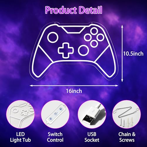 Image of Gamer Neon Sign, Gaming Neon Sign for Gamer Room Decor, Gaming Lights for Wall Decor, Boys Bedroom and Video Game Room, USB Powered Adjust Brightness Gaming Led Sign, Gamer Gifts for Kid, Teen, Boy