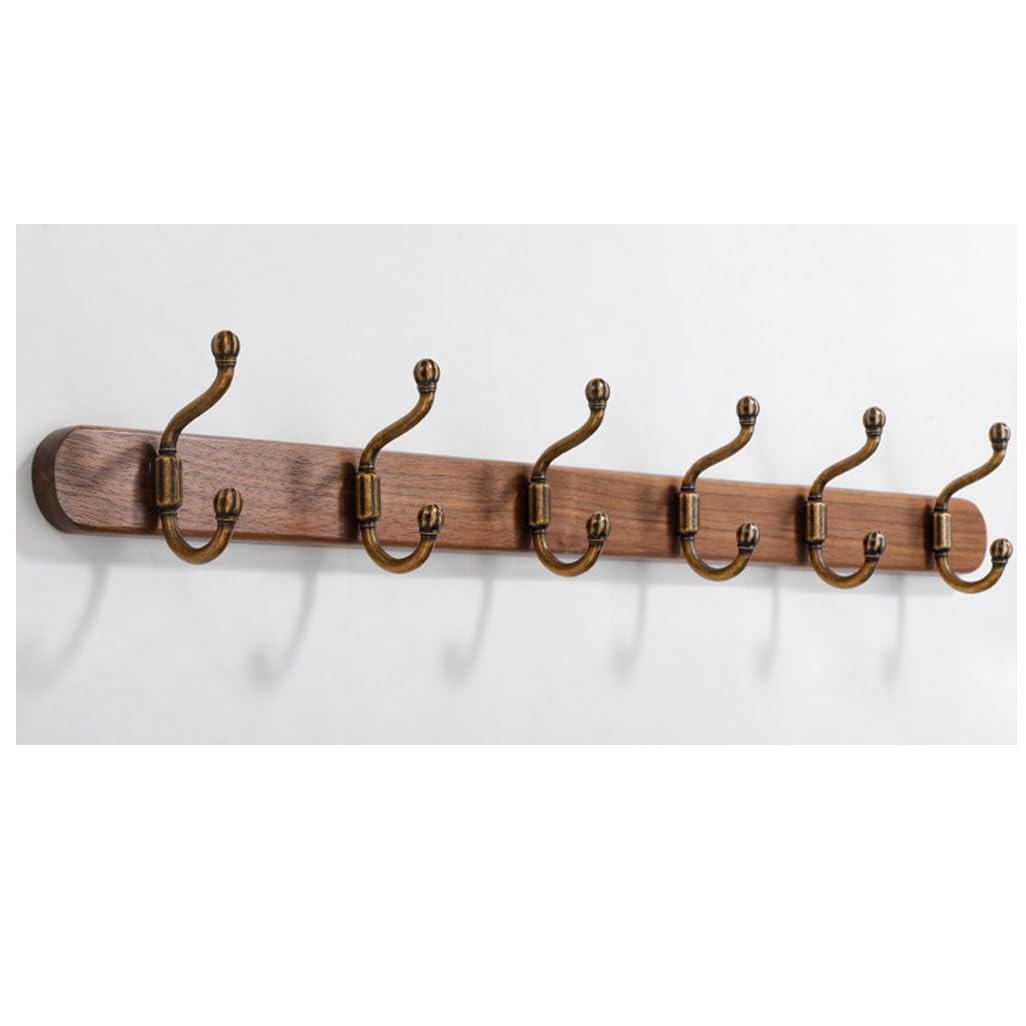 Zhouxiao Brown Wood Coat Rack Wall Mount, Walnut Wood Coat Hooks Hanger Wall Mounted 6Hook