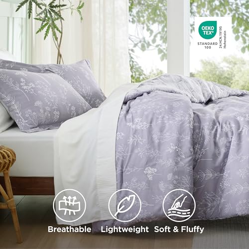 Image of Bedsure King Comforter Set - Lavender Bed Set, 3 Pieces Cute Floral Bedding, 1 Soft Reversible Botanical Flowers Comforter and 2 Pillow Shams