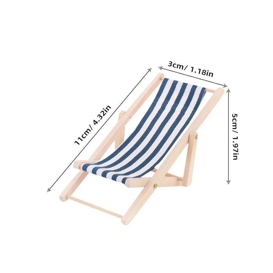 3-Pack Miniature Beach Chair & Table, 1:12 Scale Dollhouse Miniature Beach Furniture Set, Tiny Beach Chairs for Pool Party Decor, Mini Pool Furniture, for Garden Cake DIY Craft (Blue) - image 7